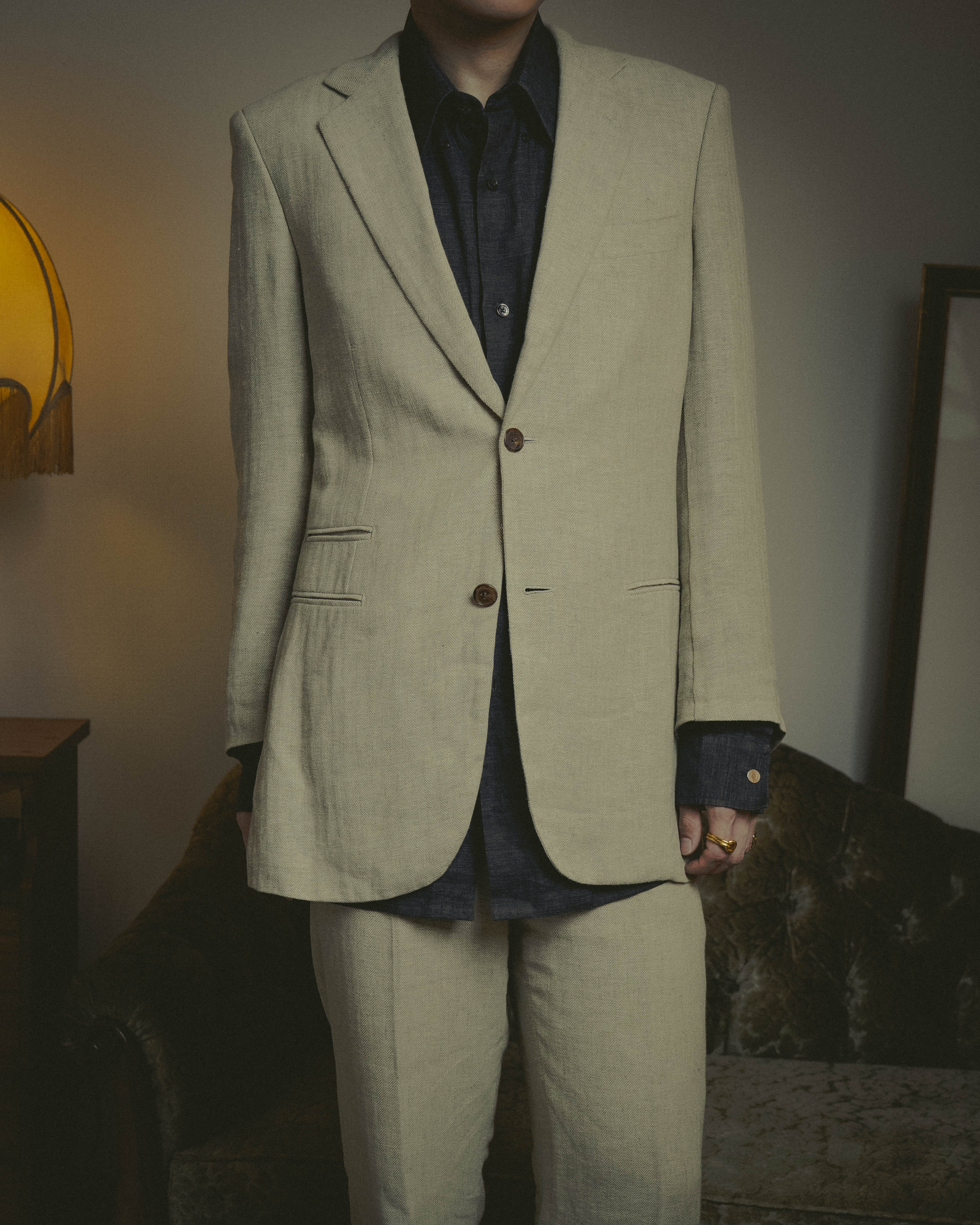 -SPECIAL- “HERMES” 80’s-90’s Herringbone linen suit set