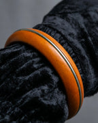 "HERMES" Brown leather＆metal line combination bangle