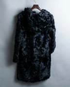 Lamb fur magnetic button hood coat