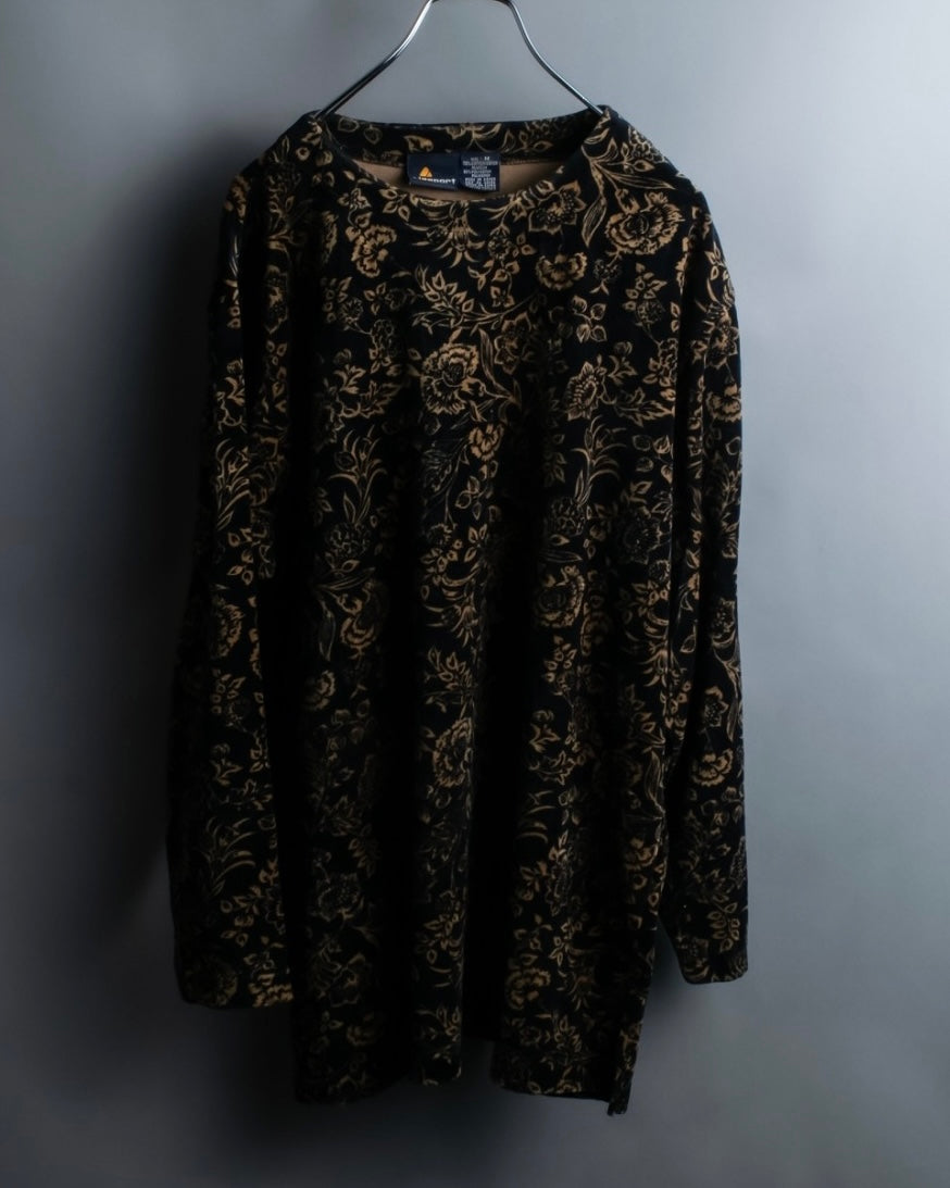 Vintage botanical pattern velor knit