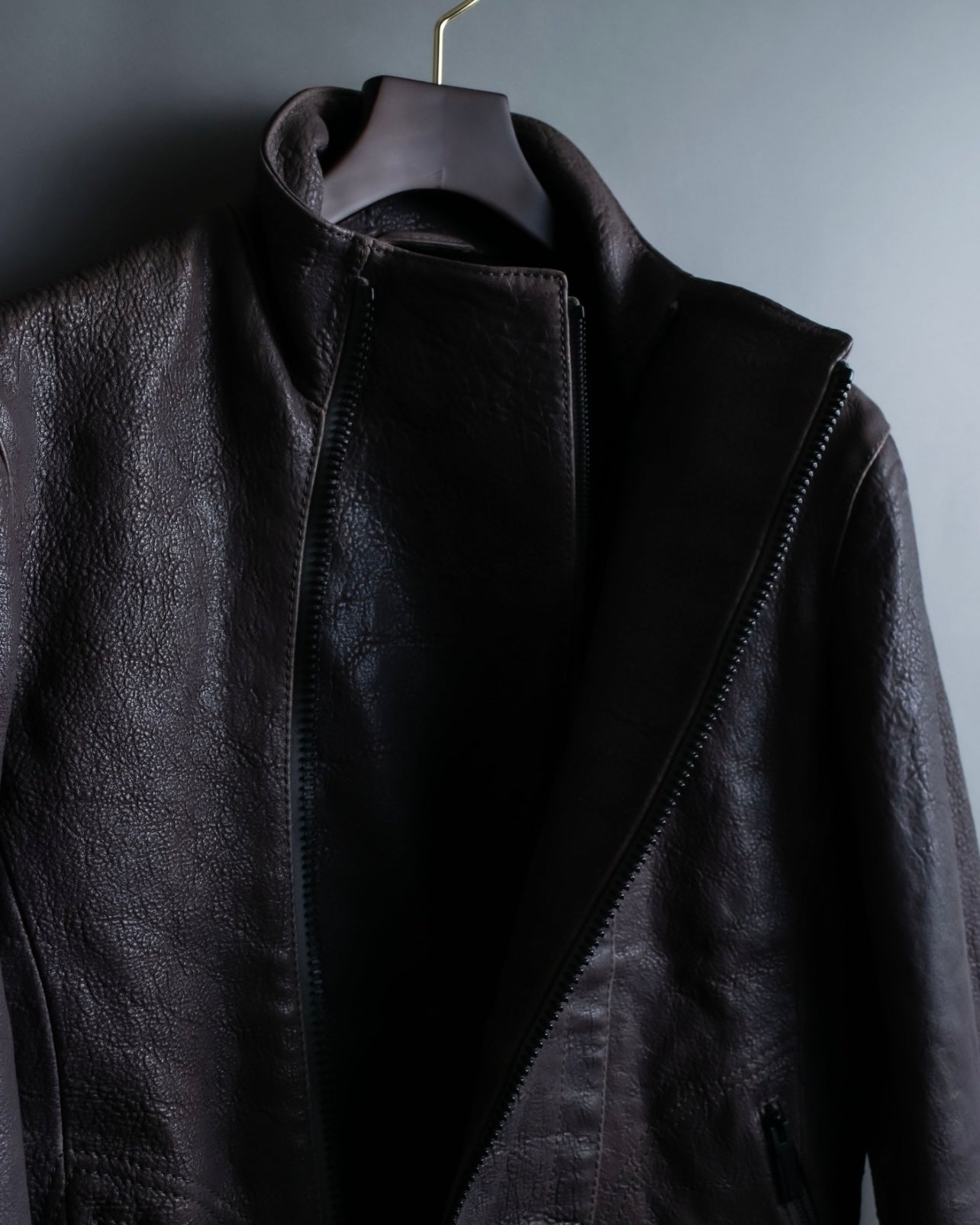 "EMPORIO ARMANI" grained lamb leather double zip jacket