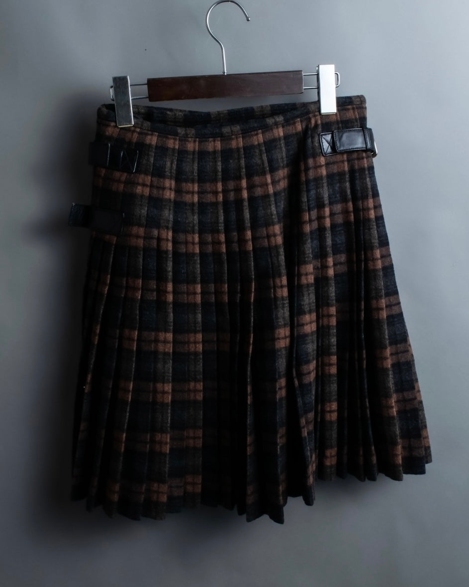 "PRADA" wool check unisex wrap skirt