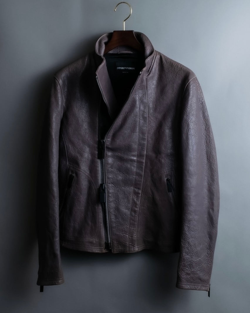 "EMPORIO ARMANI" grained lamb leather double zip jacket
