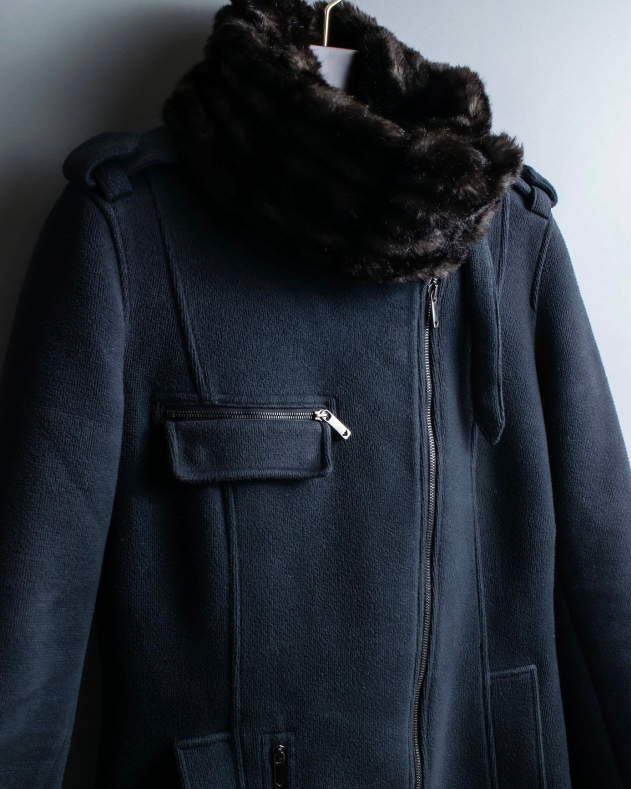"Emporio Armani" double zip fur collar coat