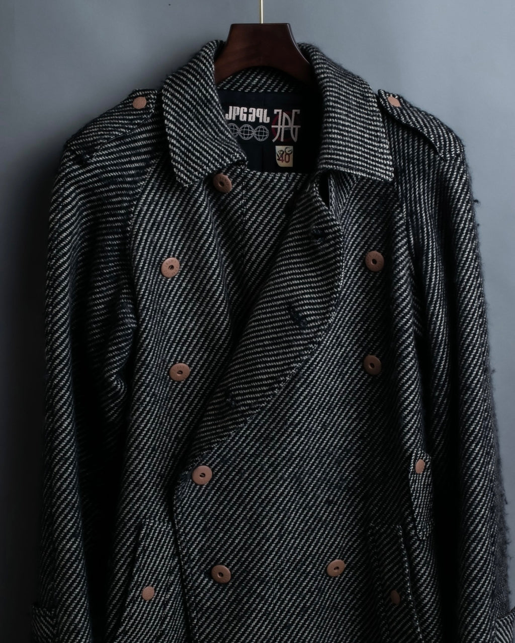 "Jean-Paul GAULTIER" bias striped wool napoleon coat