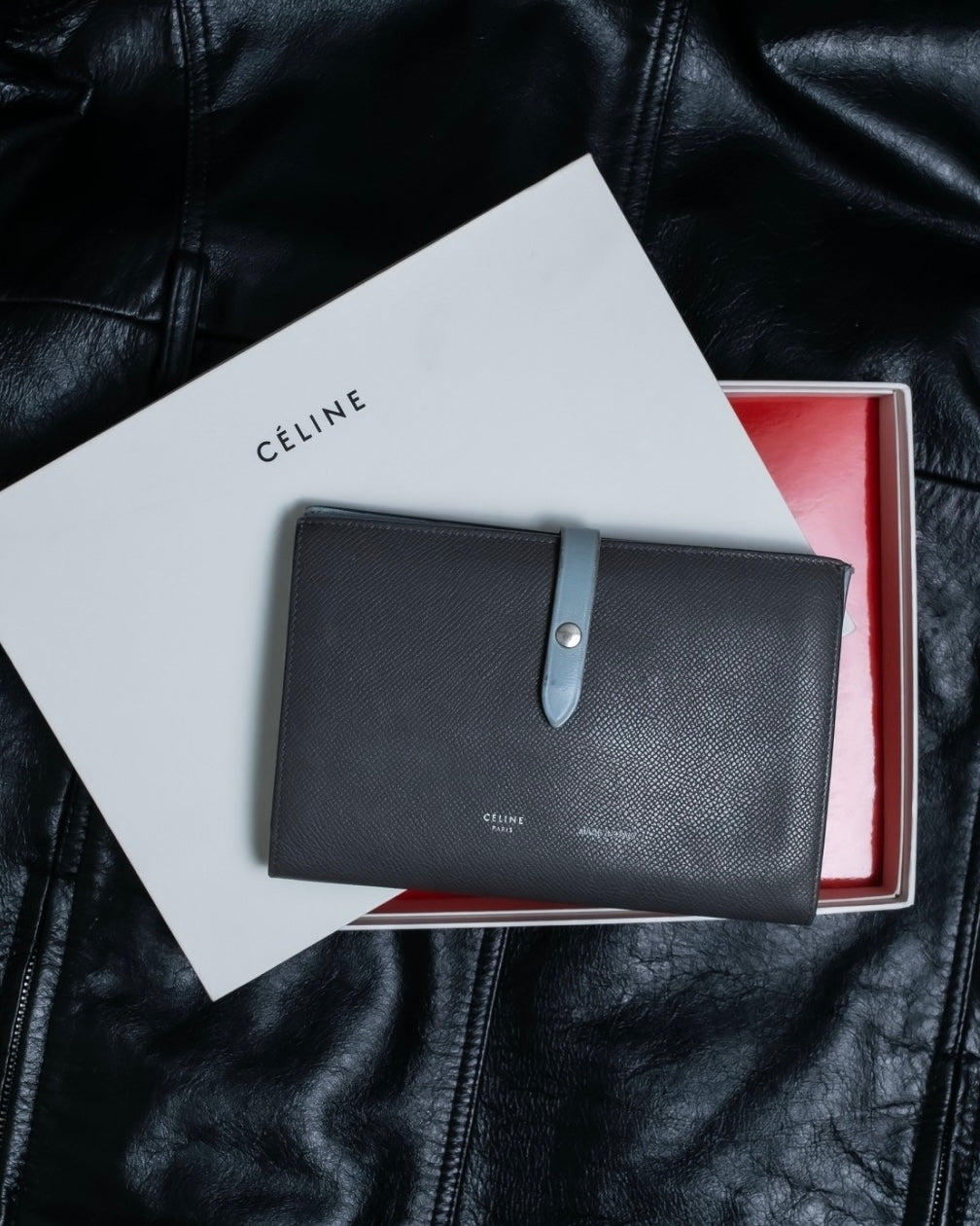 "CELINE" Strap large multi-function leather long wallet