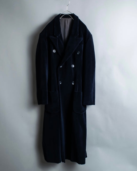"Y's"Black navy velor double-breasted coat
