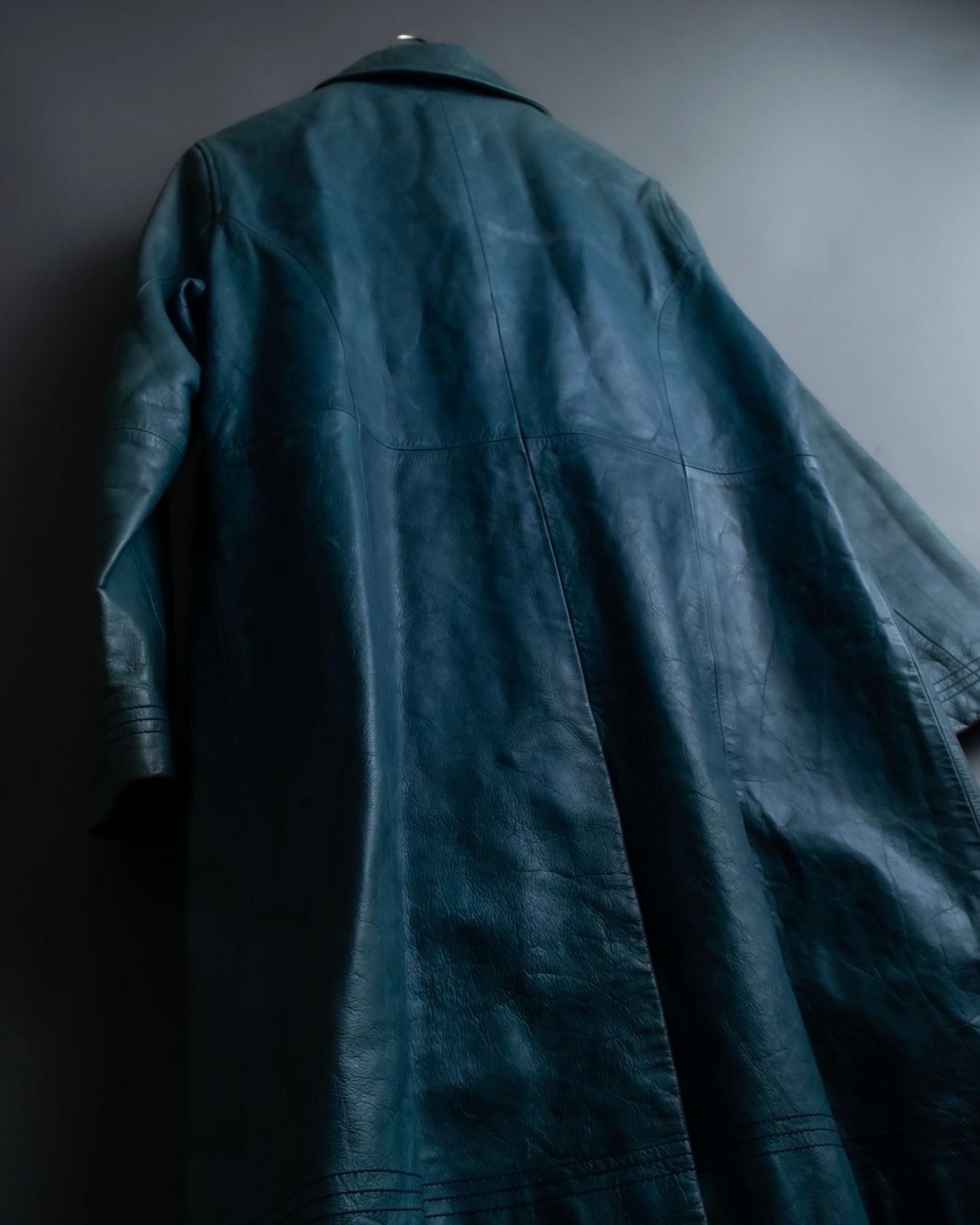 "COACH" light blue faded leather coat