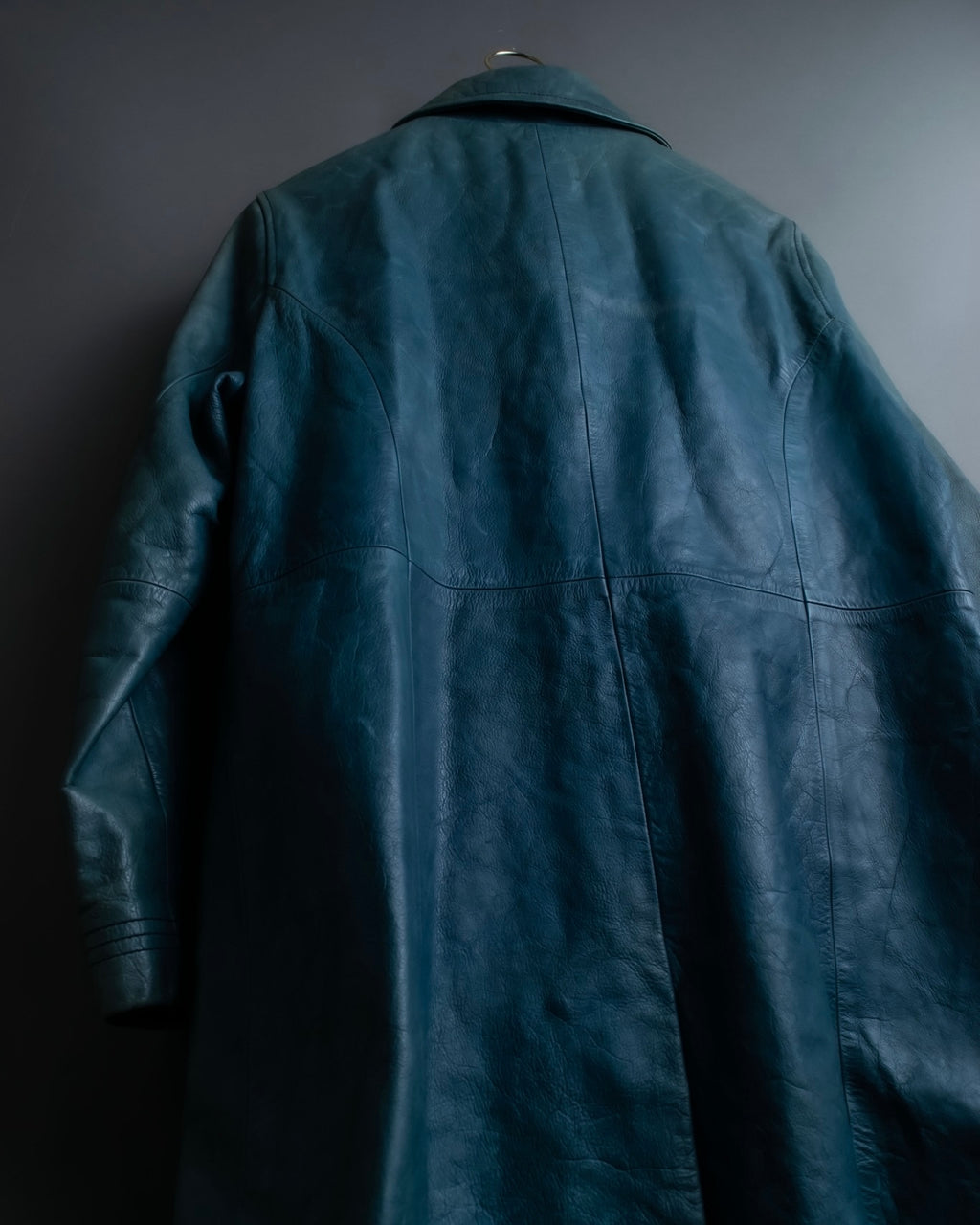 "COACH" light blue faded leather coat