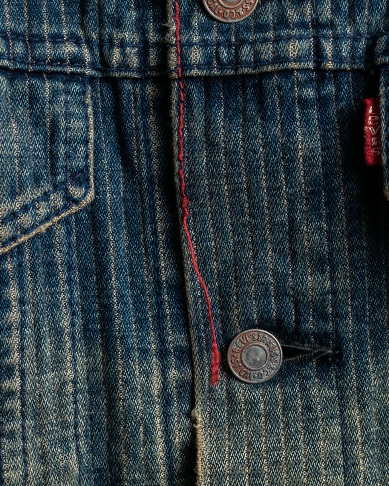 "Levi's Redloop" Aging process pencil stripe denim jacket