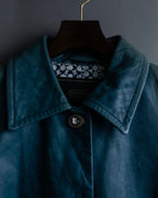 "COACH" light blue faded leather coat