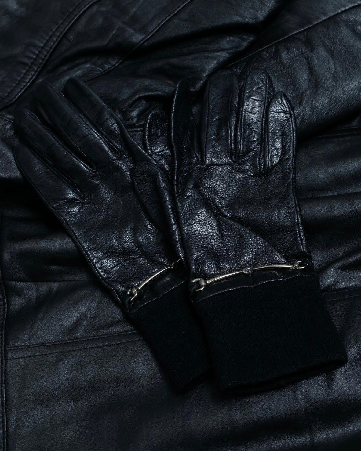 "GUCCI" Horsebit Leather×cashmere Gloves