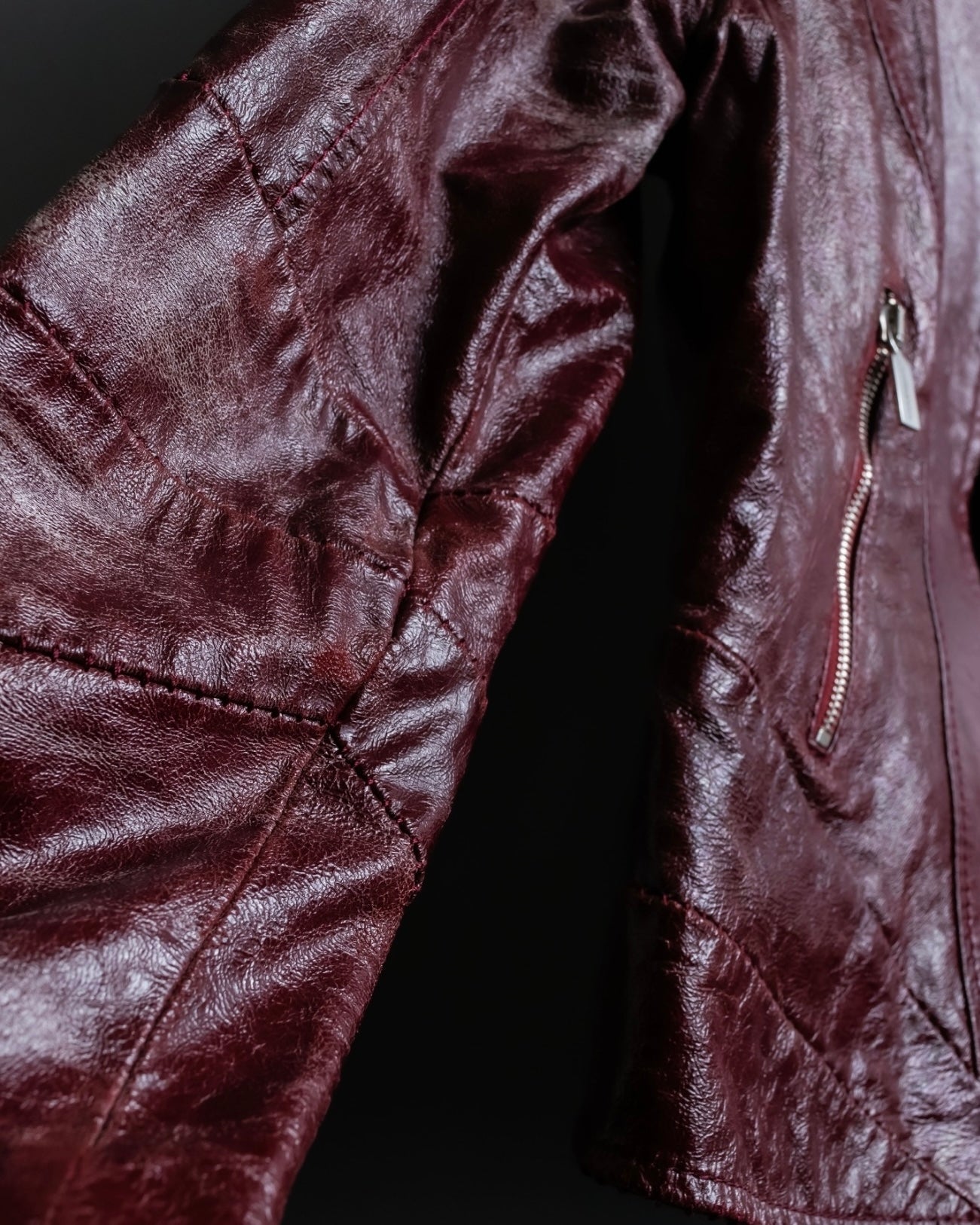 "BRUNOMAGLI" Scratched leather double zip red jacket