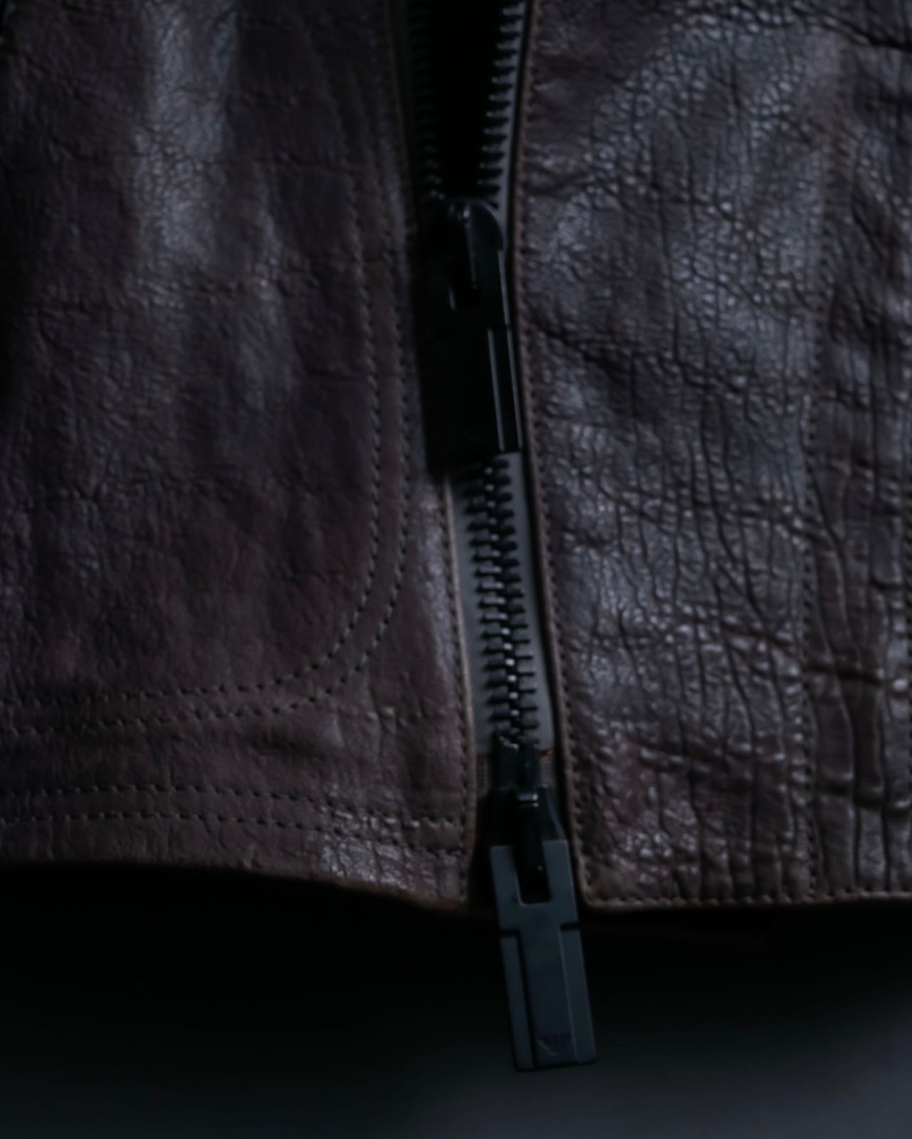 "EMPORIO ARMANI" grained lamb leather double zip jacket