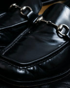 “GUCCI” square toe silver horsebit loafer