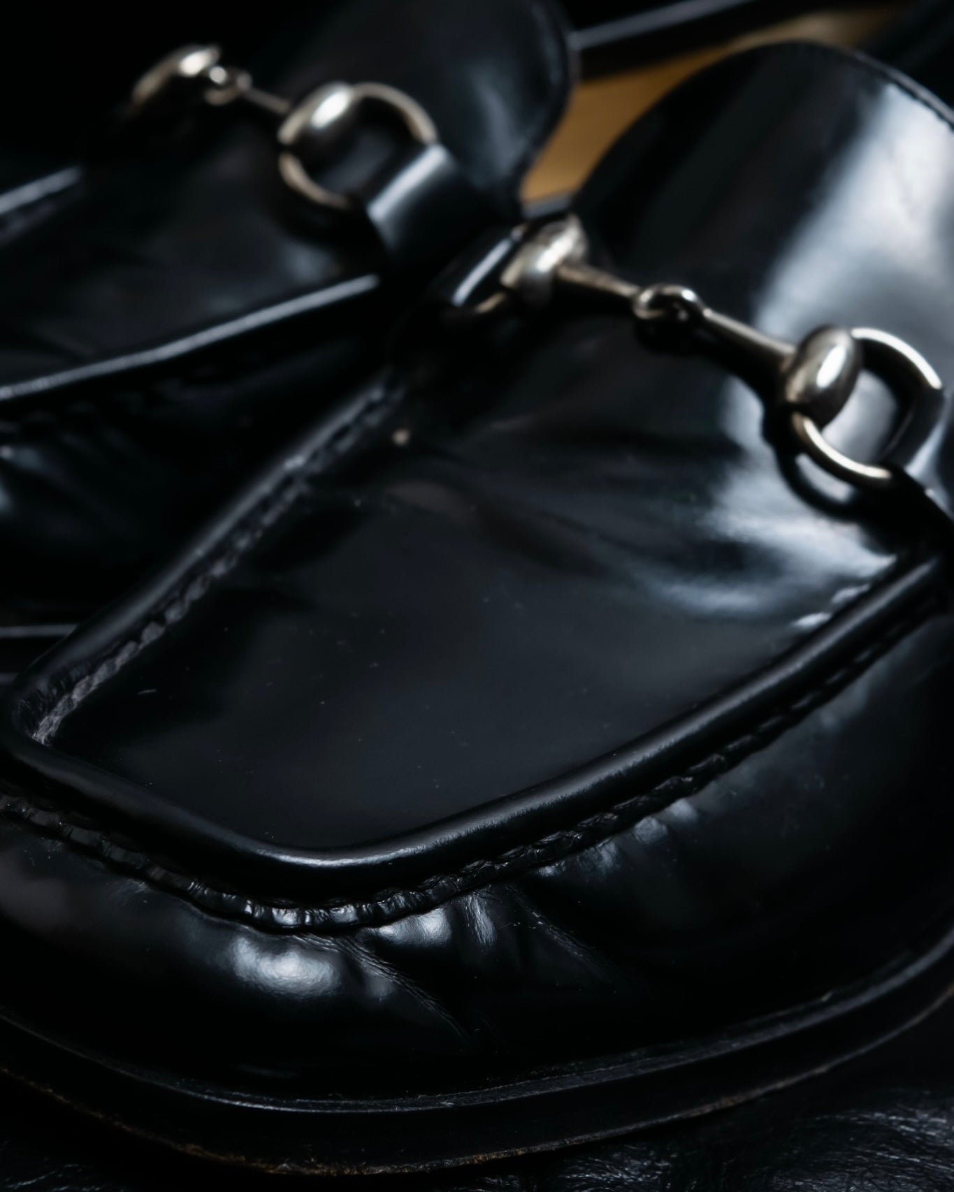 “GUCCI” square toe silver horsebit loafer