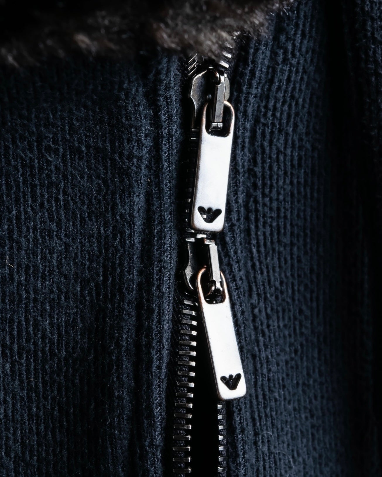 "Emporio Armani" double zip fur collar coat