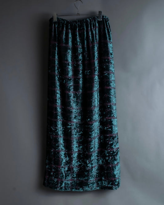 Chemical velor check long skirt