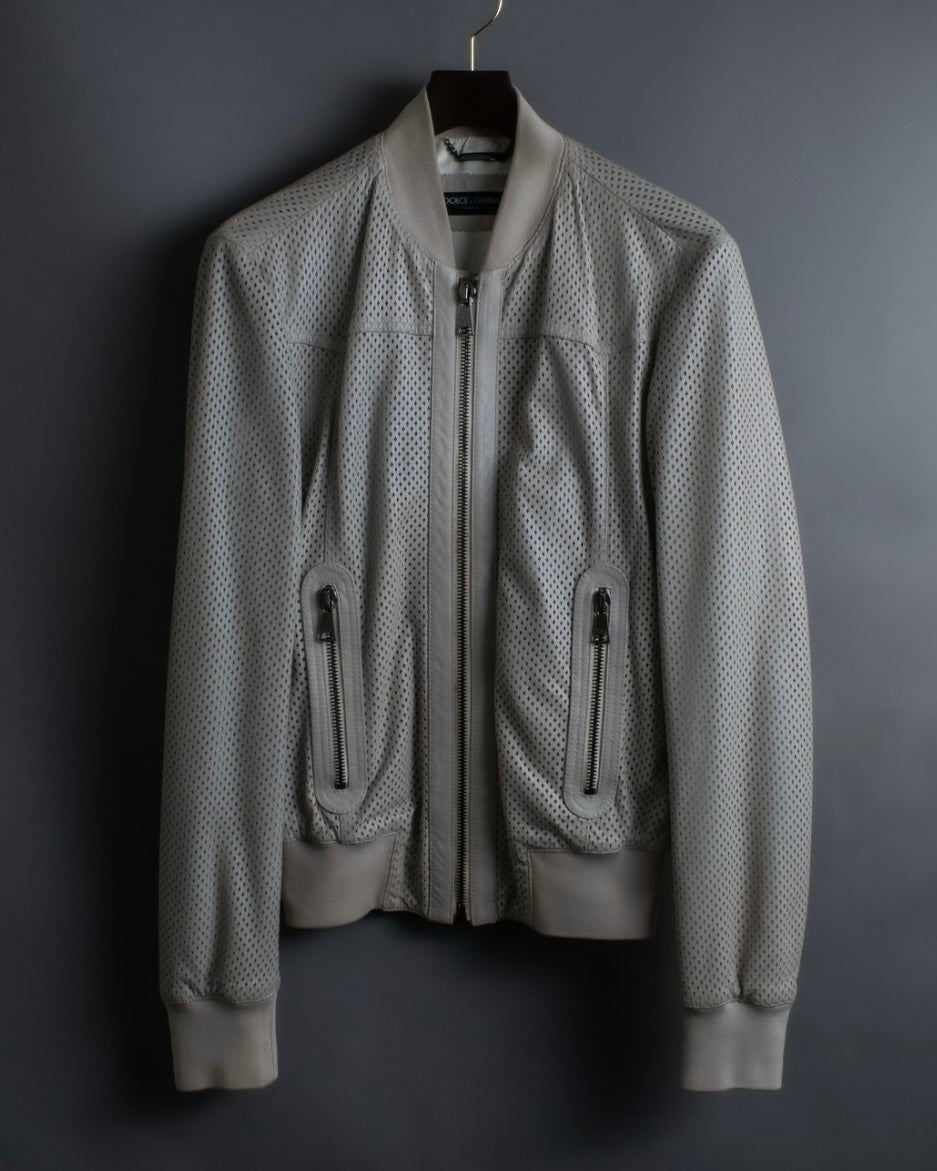 "Dolce &amp; Gabbana" leather mesh off-white blouson