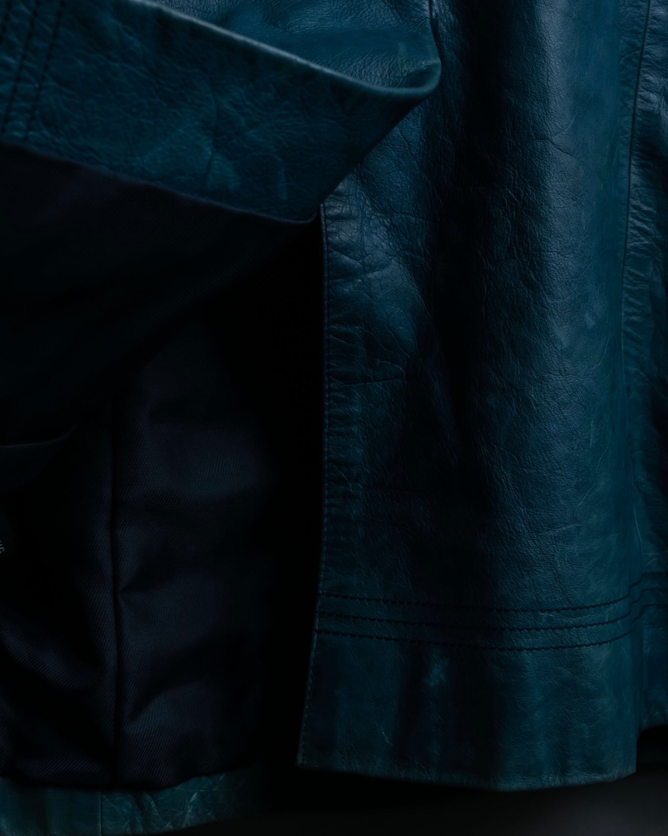 "COACH" light blue faded leather coat