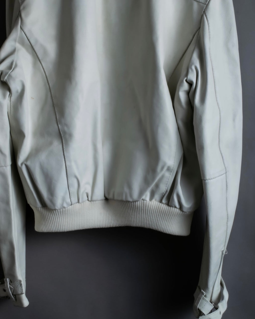 Double zip white leather single riders jacket