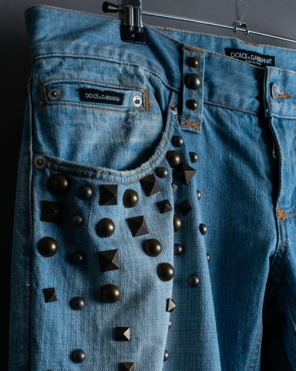 "DOLCE &amp; GABBANA" various studded distressed denim