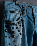 "DOLCE &amp; GABBANA" various studded distressed denim