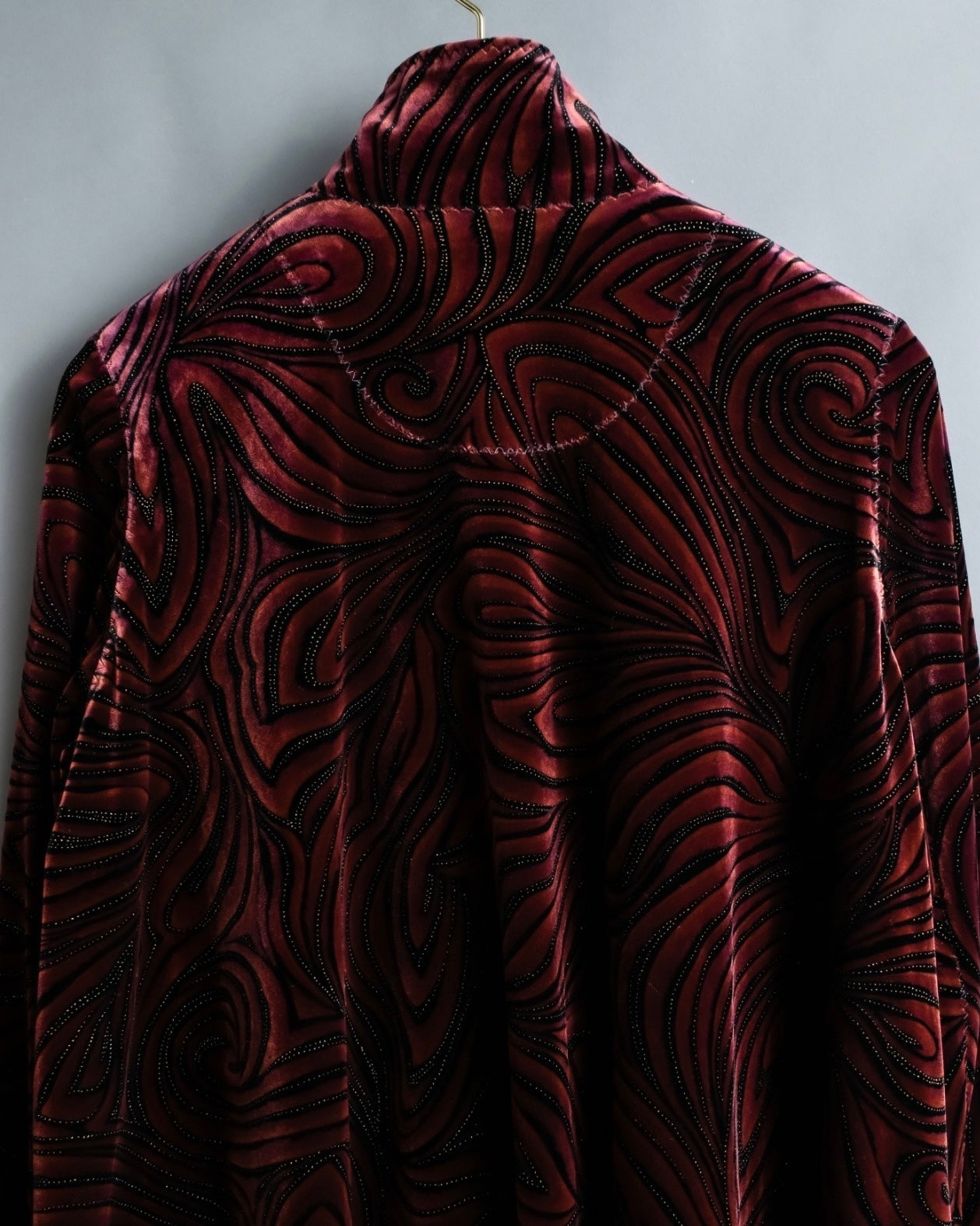 Wave Pattern Velor Stand Collar Shirt Jacket