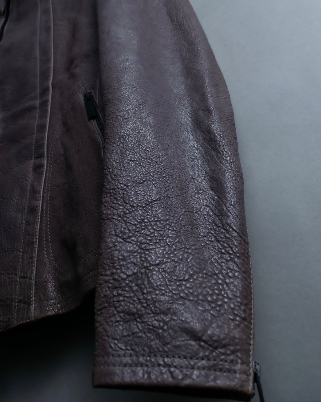 "EMPORIO ARMANI" grained lamb leather double zip jacket