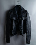 “Rick Owens” lamb leather classic biker jacket with high funnel