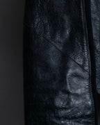 “Rick Owens” lamb leather classic biker jacket with high funnel