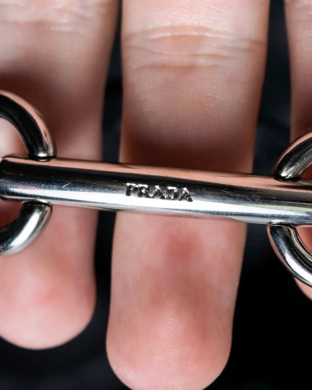 PRADA silver hoop leather bracelet