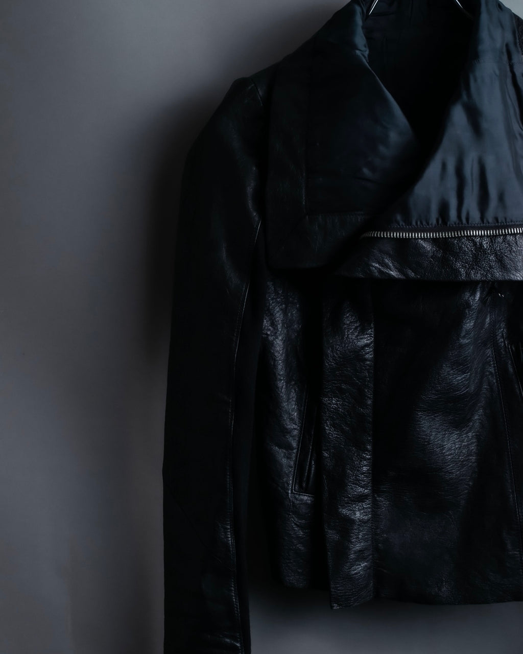 “Rick Owens” lamb leather classic biker jacket with high funnel