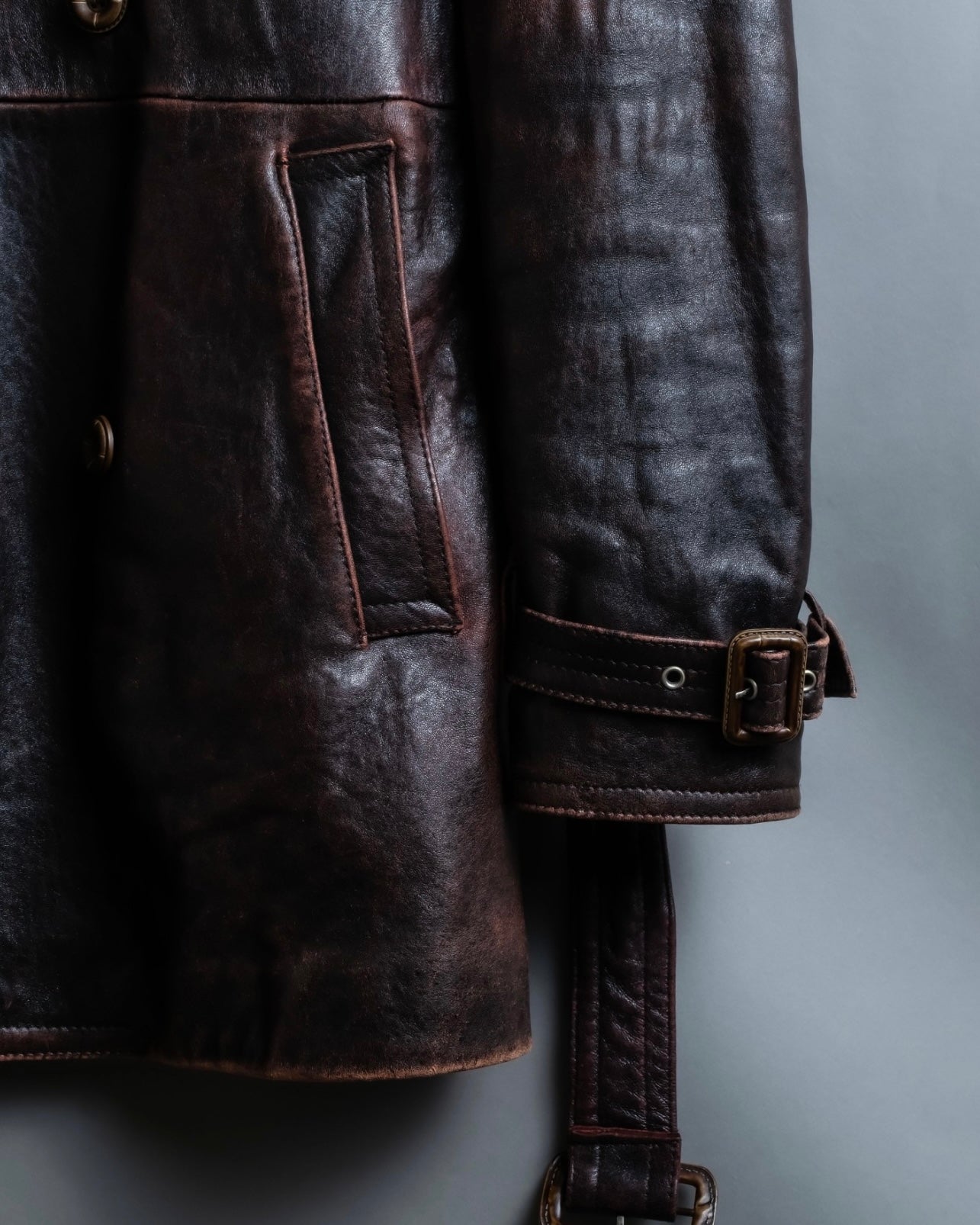 Vintage Thick Leather Red Trench Coat