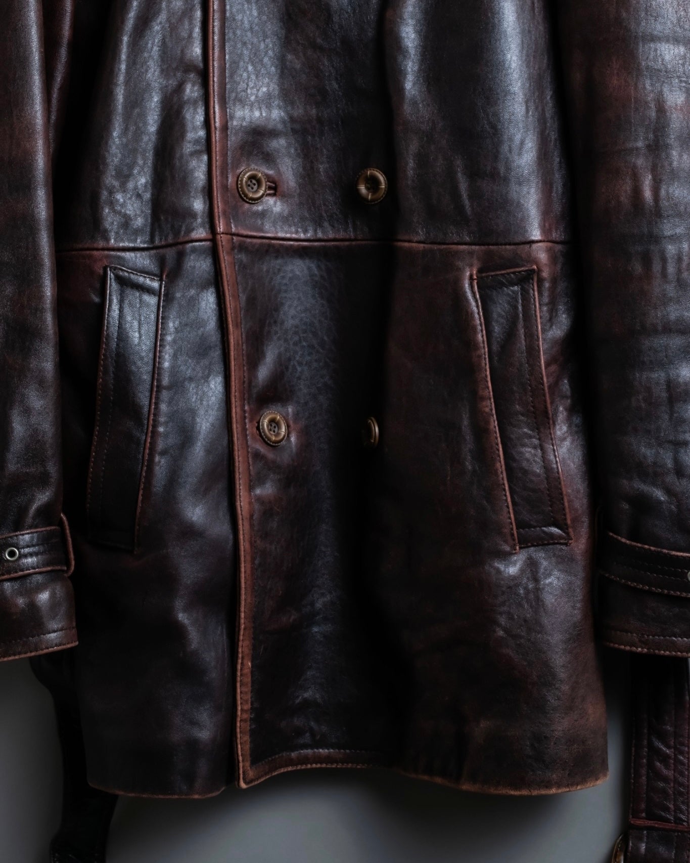 Vintage Thick Leather Red Trench Coat