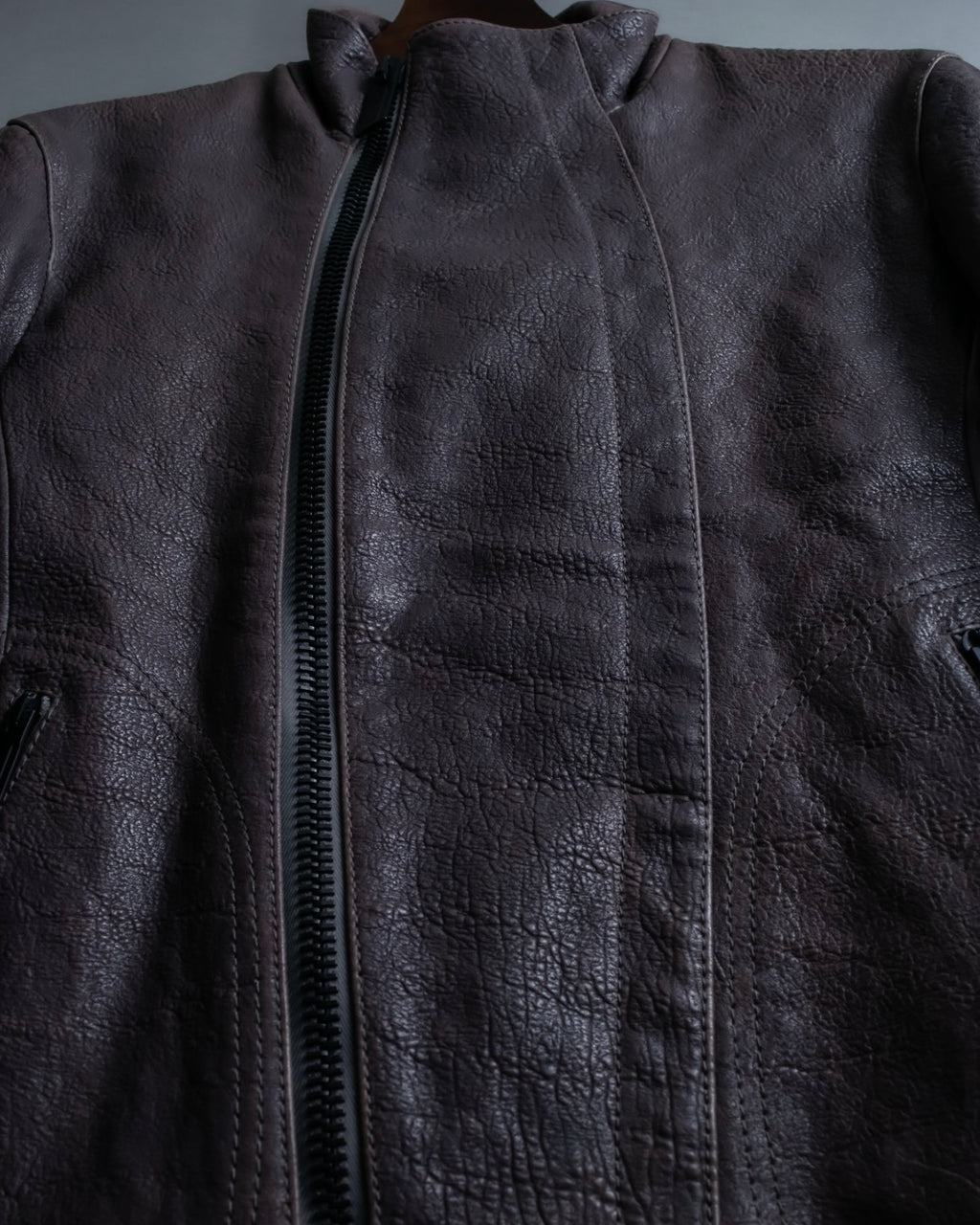 "EMPORIO ARMANI" grained lamb leather double zip jacket