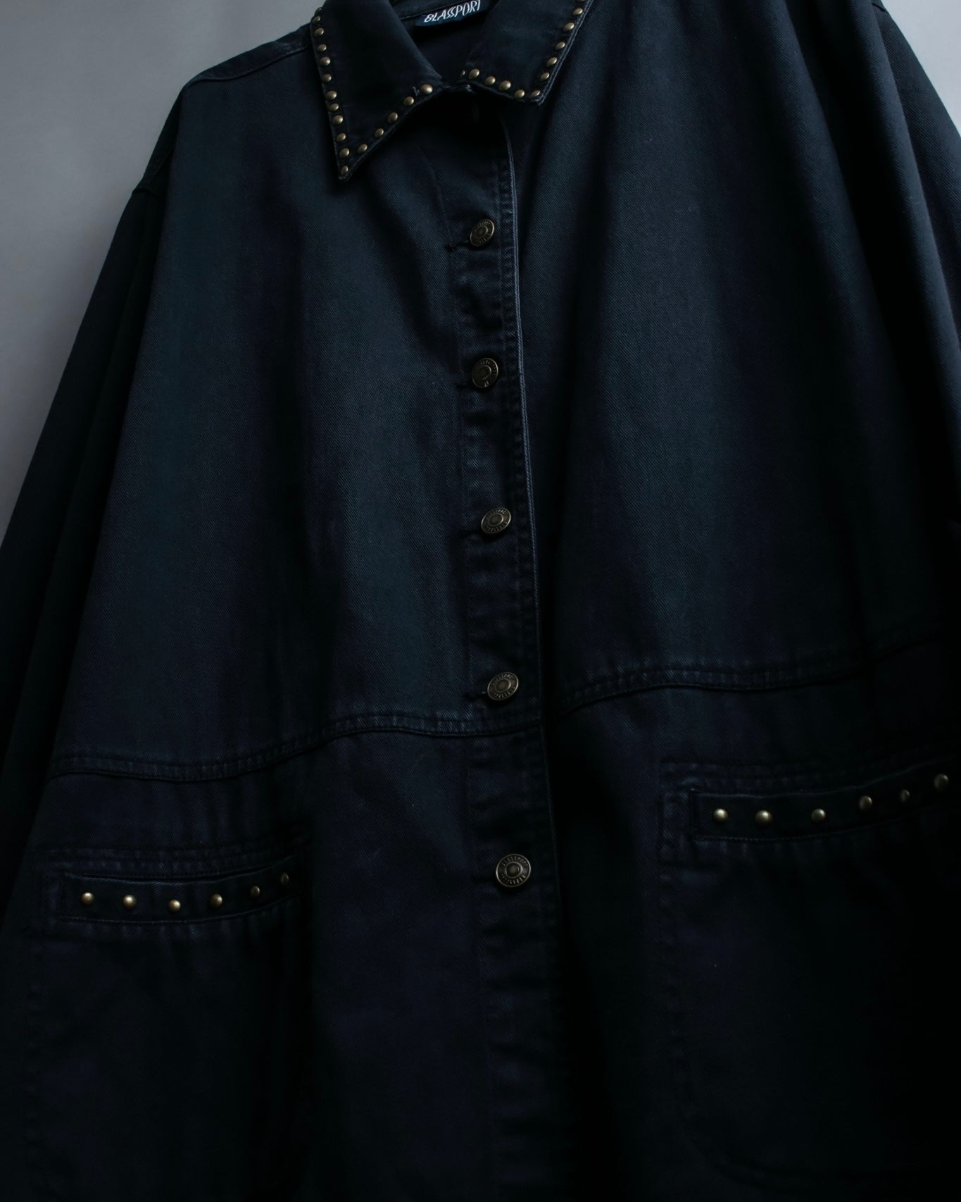 Vintage studded oversized black denim jacket