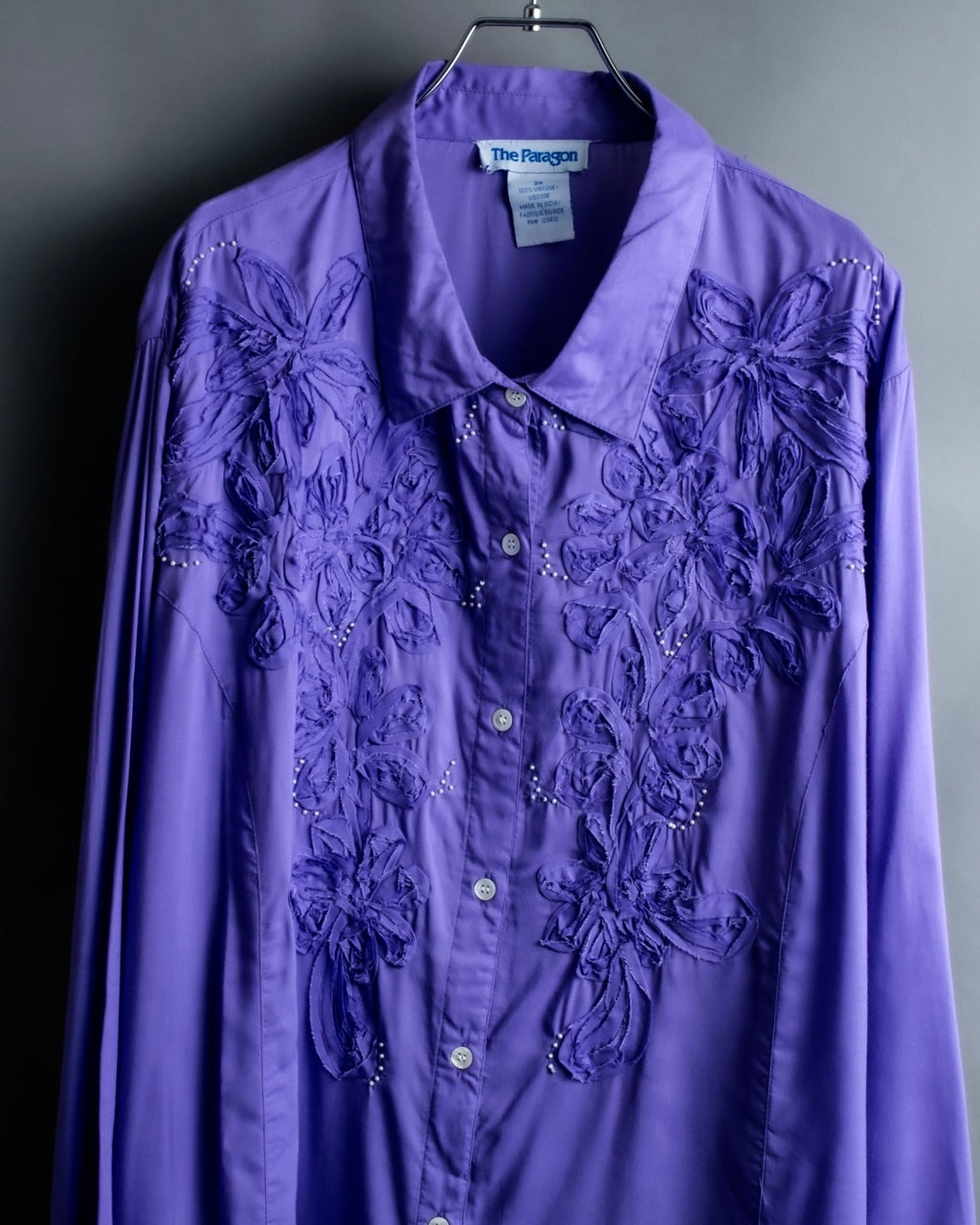 “Vintage” flower embroidery jewel designed viscose shirts