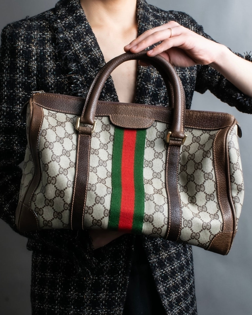"OLD GUCCI" GG plus shelly line handbag