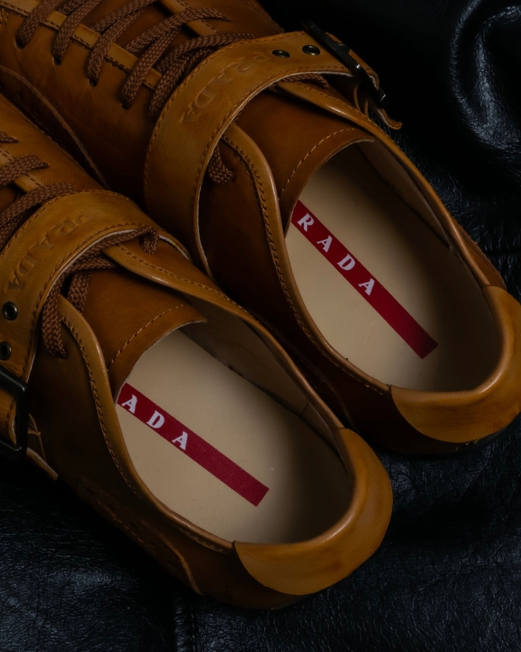 "PRADA" brown leather sports shoes