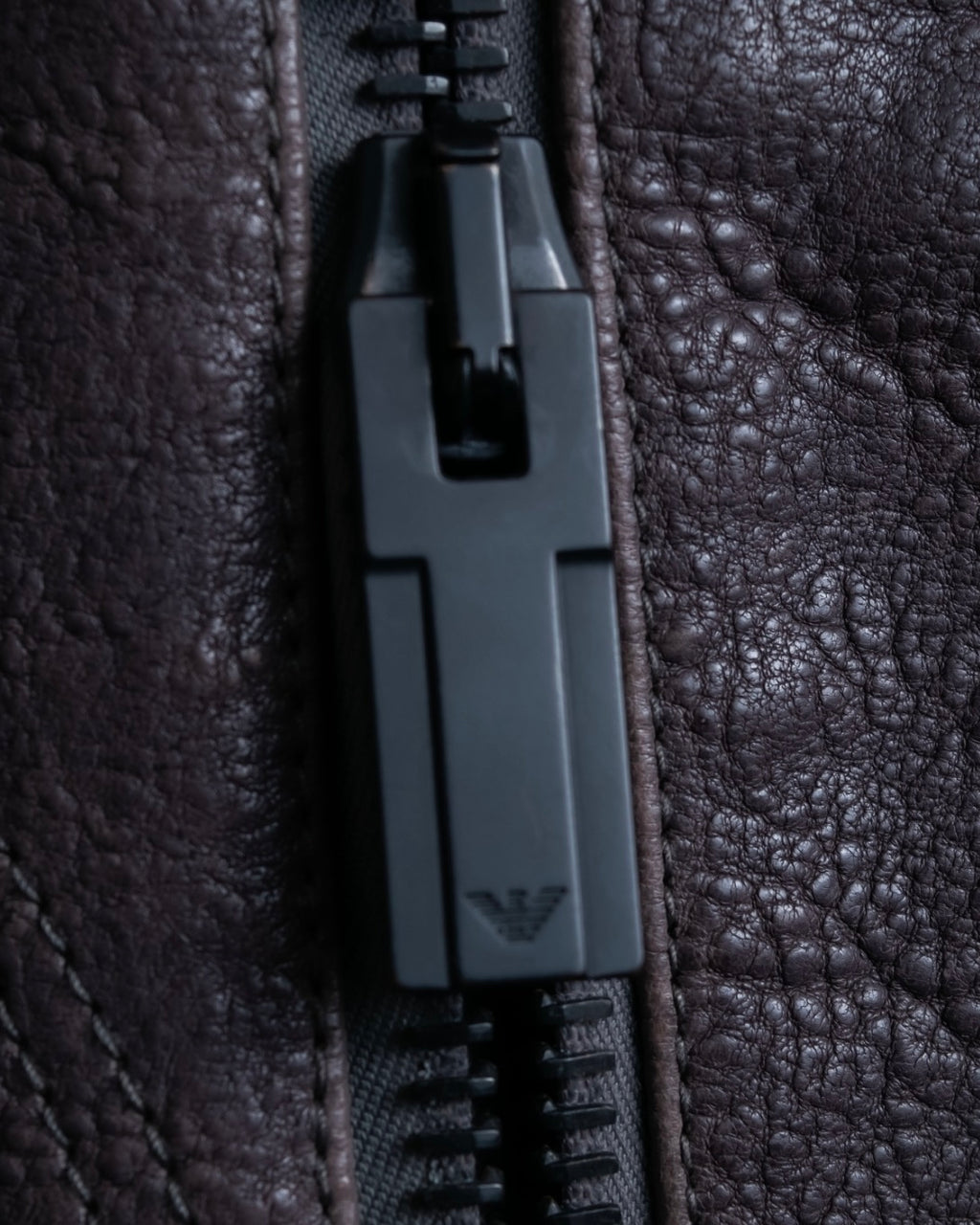 "EMPORIO ARMANI" grained lamb leather double zip jacket