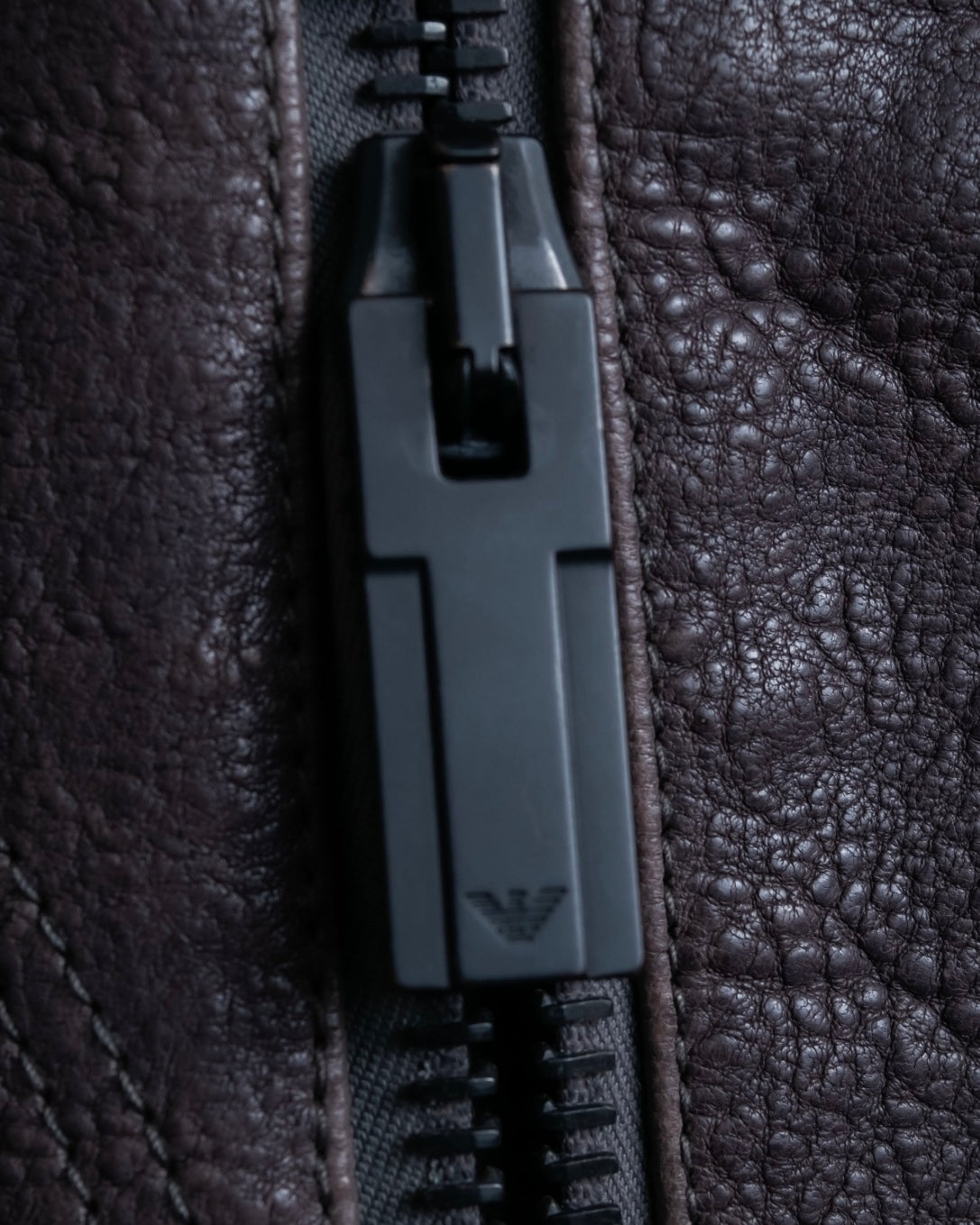 "EMPORIO ARMANI" grained lamb leather double zip jacket