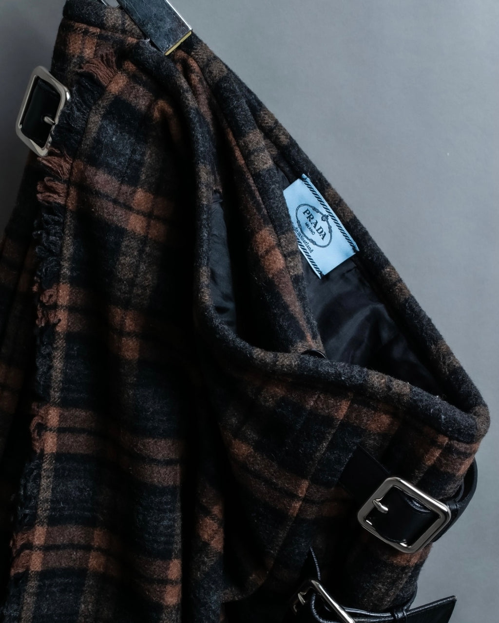"PRADA" wool check unisex wrap skirt