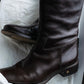 “CELINE” round toe dark brown leather long boots