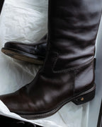 “CELINE” round toe dark brown leather long boots