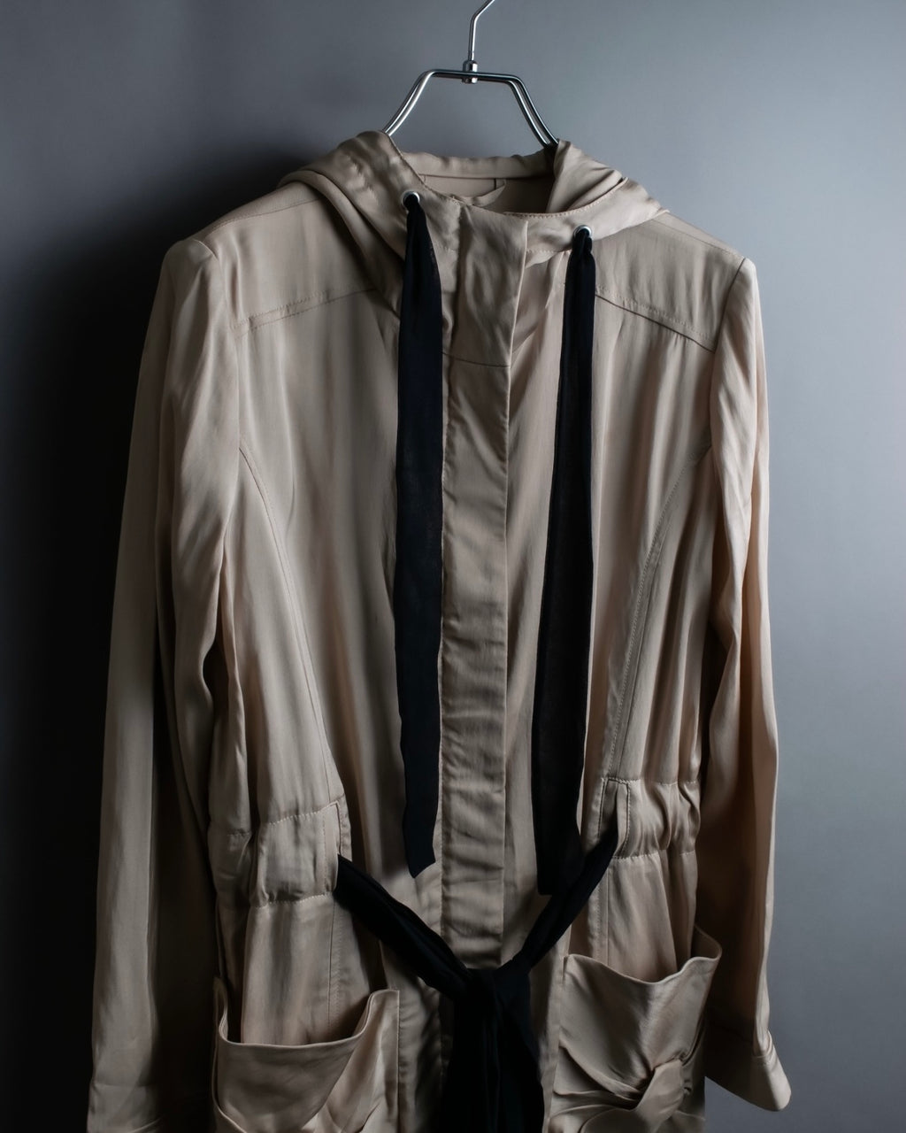 "VALENTINO" Drawcord design luxury long hoodie