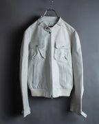 Double zip white leather single riders jacket