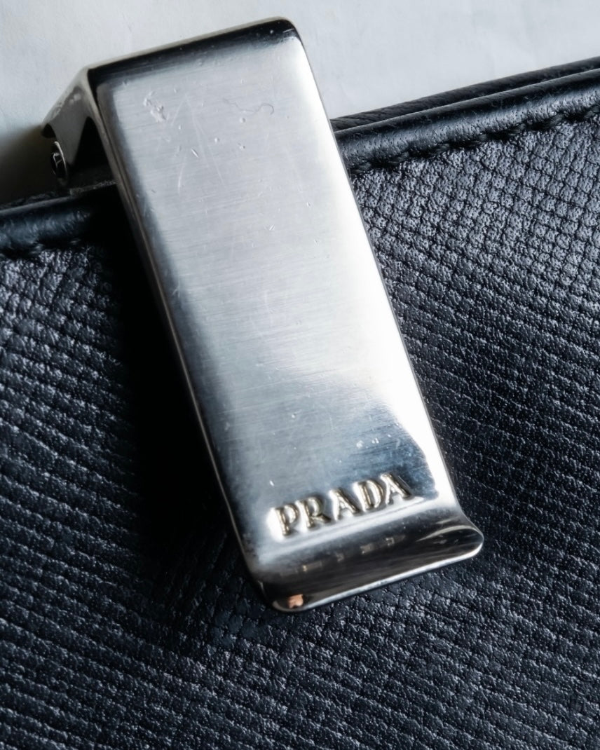 "PRADA" vintage silver clasp leather wallet