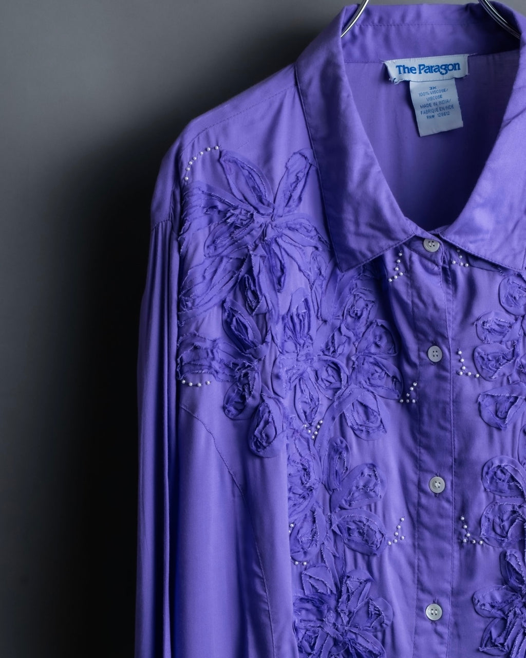 “Vintage” flower embroidery jewel designed viscose shirts