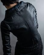 “Rick Owens” lamb leather classic biker jacket with high funnel